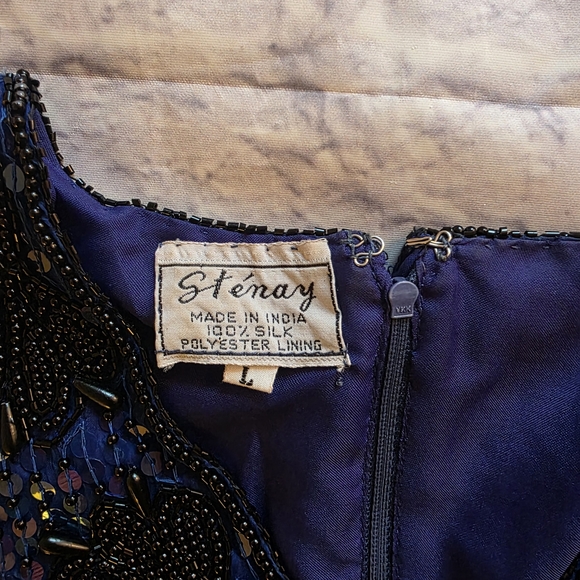 Stenay Royal Blue Sequin Blouse with Black Floral Details - Picture 2 of 14